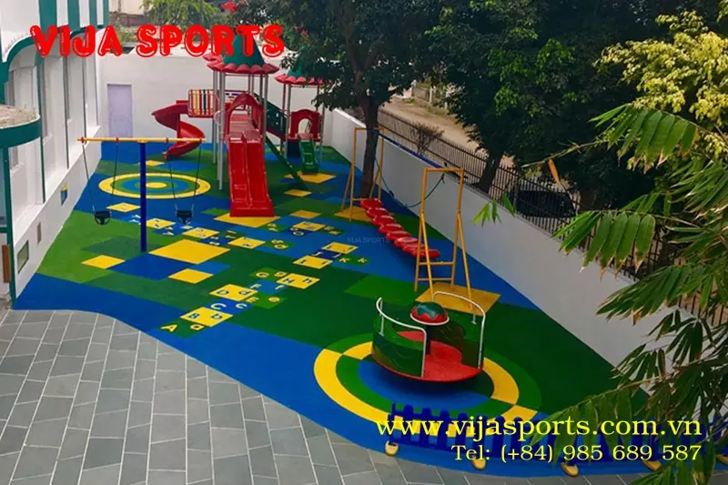 THI CÔNG SÀN CAO SU DẠNG HẠT SÂN CHƠI TRẺ EM TRƯỜNG TRÂN ĐẠI NGHĨA